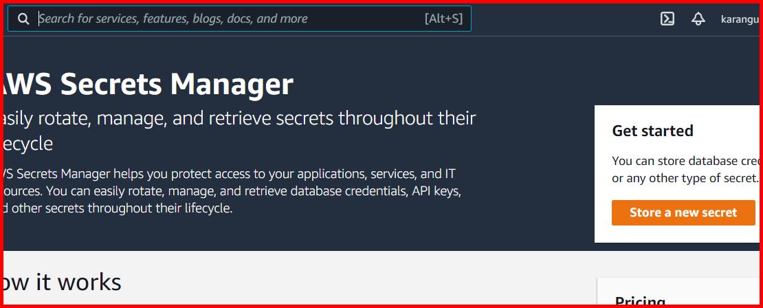 Picture showing the Store a new secret button for creating the new secret
